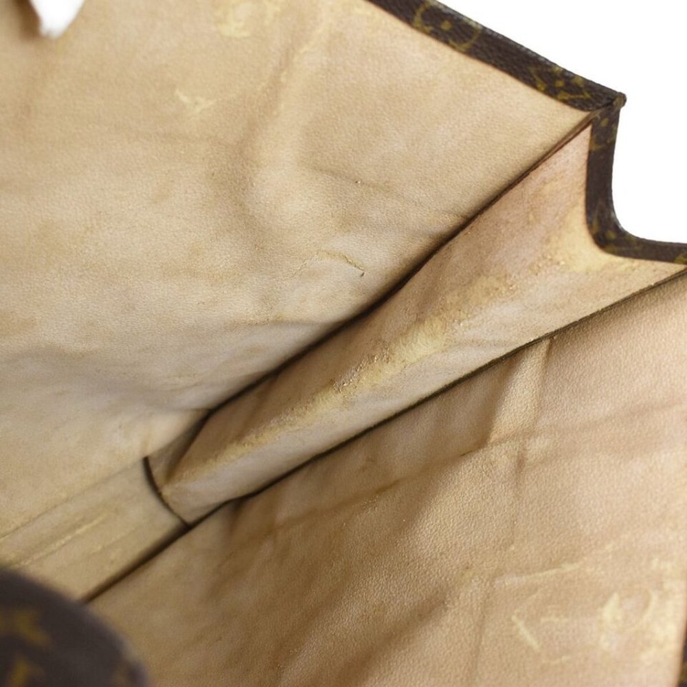 LOUIS VUITTON Logo Sac Plat Hand Tote Bag Monogram Leather Brown - Picture 2 of 15